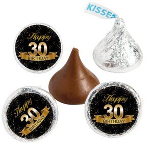 30th Birthday Kisses Candy Stickers | 100pcs| Waterproof| Glossy| 0.75in